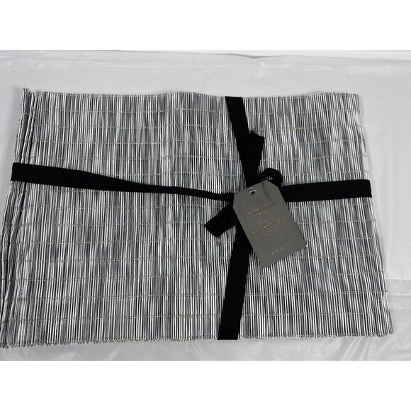 Envogue Set of Six Placemats Indoor/Outdoor Silvery/Gold Woven Vinyl 13"x19" New - Picture 5 of 5